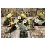 Lot of Misc Yellow Bird Figurines & Music Box