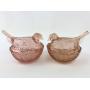 (2) Heisey Pink Glass Hen On Nest Baskets