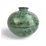 11"  Signed Korean Celadon Vase