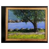 R. Milford original painting river/rocks/tree