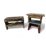 3 Wooden work / foot stands, seats