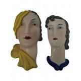 Pair of German Ceramic Ladies Wall Hanging Figures