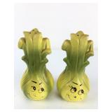 Vintage Anthropomorphic Green Onion Ceramic Salt