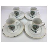 Vintage Porcelain Coffee Mugs with Plates with Bir