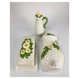 Lefton Rustic Daisy Butterdish, Wall Hanger &