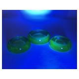 (3) Vtg. Green Uranium Glass Furniture Coasters