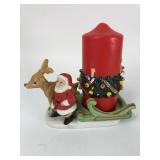 Vtg. Santa & Deer Candleholder w/ Candle