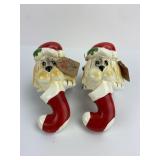 (2) Vtg. Puppy Dog Stocking Holders