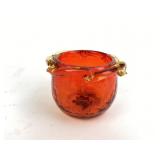 Vtg. Amberina(?) Crackle Glass Dish