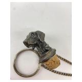 Dog head wine bottle stopper w/ring & chain