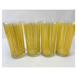 (4) Retro Yellow Striped Highball Glasses