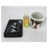 Misc. plaque, coffee cup and hand spray