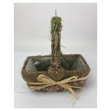 Straw Basket Decorated w/ Dried Flowers & Grass