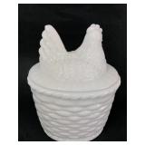 Milk Glass Hen Dish w/ Lid