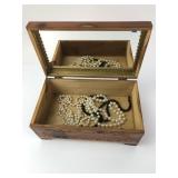 Vintage Wooden Box with Two Necklaces