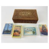 Vintage Handcarved Wood Box w/4 Packs of Various