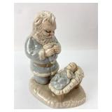 Kneeling Santa & Baby Jesus Ceramic Figure