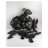 Large Lot of Paintball Guns, Protective Gear &