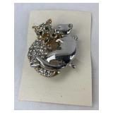 Vintage 1950s Rhinestone Gold & Silver Cat Brooch