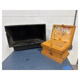 Two Wooden Boxes - Black Rectangular and Brown Hin