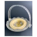 Clear Glass Basket w/Plastic Handle & Decorative