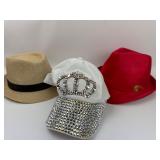 Set of 3 Hats: Fedora and Rhinestone Cap