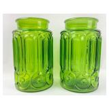 2 Vintage Green Moon & Stars Apothecary Jars