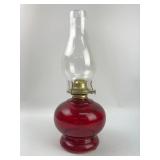 Red Glass Oil Lamp With Brass Burner