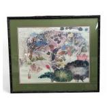 Framed Fish And Lotus Print With Bamboo Frame