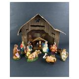 Nativity Set With cardboard Manger And Figurines