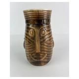 Handcrafted Wooden Mug with Carved Face Design