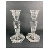 Pair Of Clear Glass Taper Candle Holders