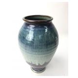 Hand made artist pottery vase signed  9"