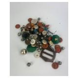 Box Of Assorted Buttons and Miscellaneous pieces