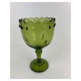 Green Glass Goblet With Scalloped Rim