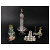 Spun Glass Holiday Lot With Trees & Candle