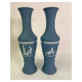 Pair Of Blue Wedgwood-Style Vases