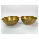 Pair Of Etched Brass Bowls