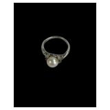 Sterling Silver Ring With Pearl Accent