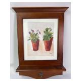 Wooden Wall Shelf With Framed Plant Art