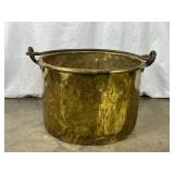 Large Antique Brass Cauldron / Bucket with Iron Ha