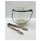 Crackle Glass Ice Bucket with Tongs