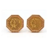 JEWELRY. Indian Head Quarter Eagle Gold Cufflinks