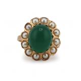 JEWELRY. 14kt Gold, Gem Cabochon and Pearl Ring.