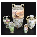 Lot of 5 Nippon Hand Painted Vases.