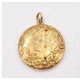 JEWELRY. 13kt Gold Art Nouveau Gem Locket.