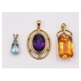 JEWELRY. (3) 14kt Gold Gem and Diamond Pendants.