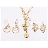 JEWELRY. 14kt Gold Heart Earrings and Necklace.