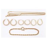 JEWELRY. 14k Gold Necklace, Earrings, and Bracelet