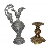metal ewer w dragon handle,brass candle pillar